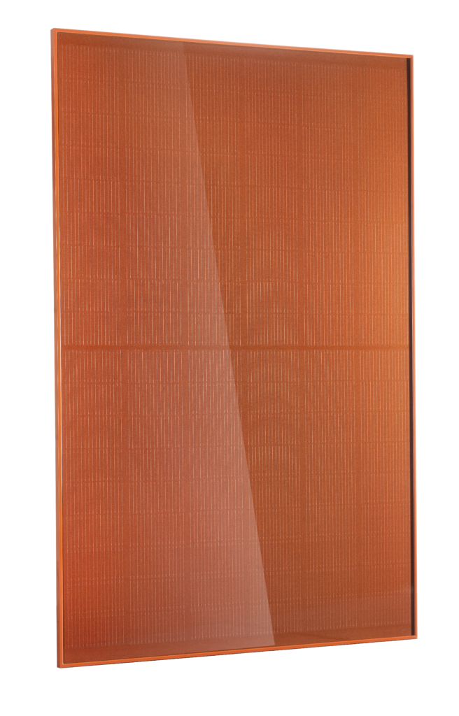 Ein Aufdach-Solarmodul in einem strahlenden Ziegelrot